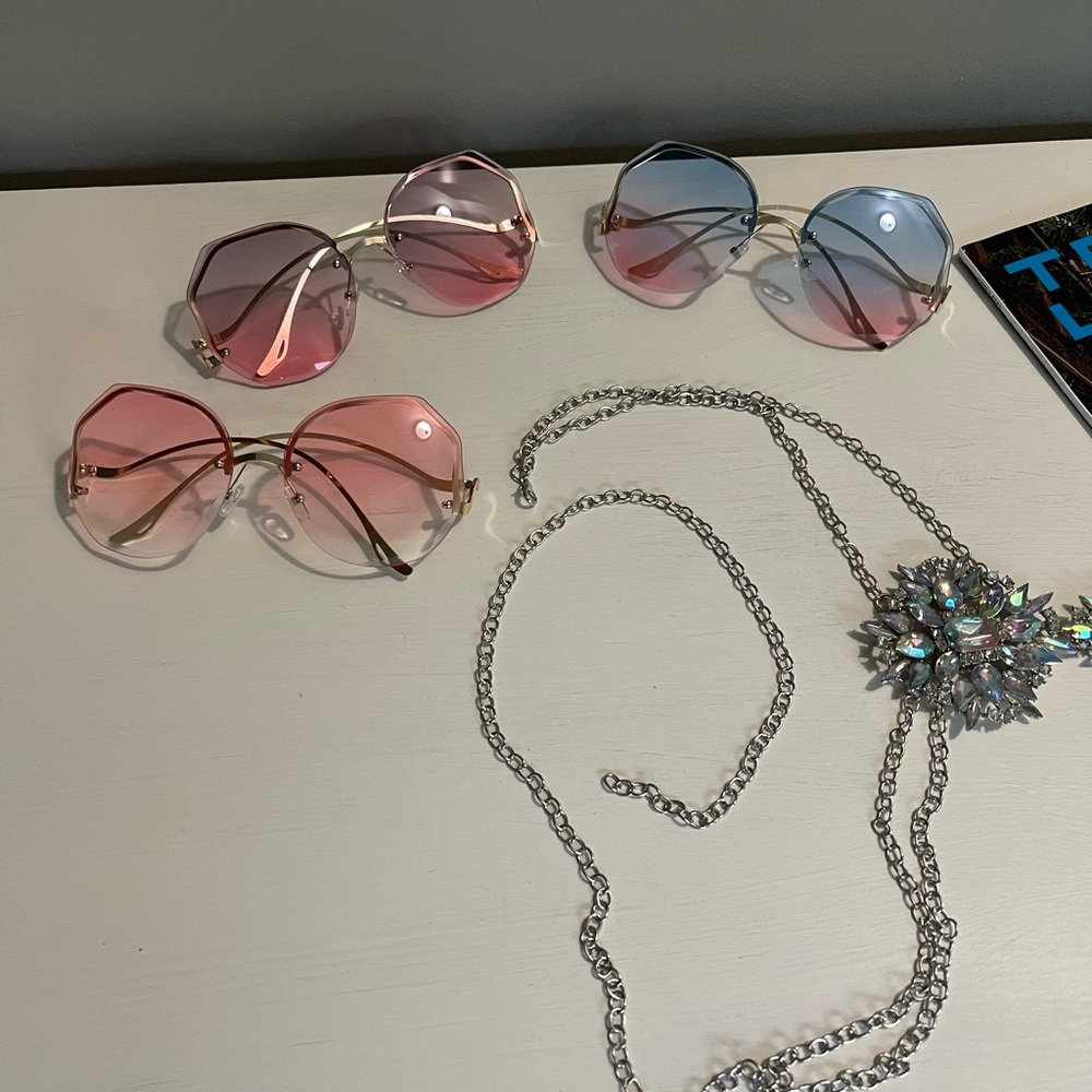 Geo Octagon Rose Metal Frame Sunnies Sunglasses - Picture 3 of 6